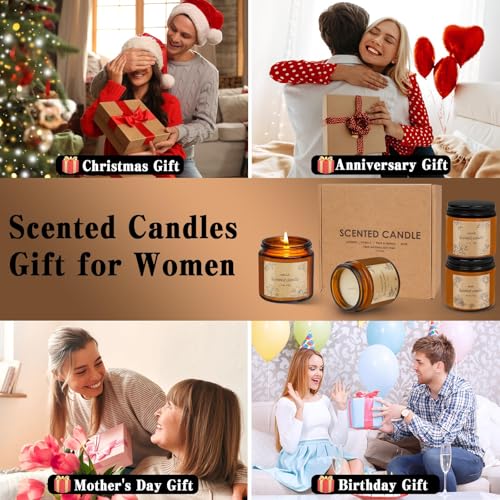 4 Packs Candles for Home Scented, Scented Candles Gifts for Women, Natural Soy Wax Amber Jar Candle, Long Lasting Aromathe...