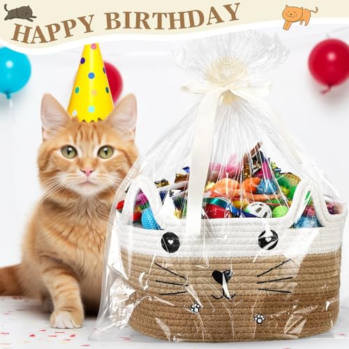 Zopeal 76 Pcs Mother's Day Cat Storage Basket Gift Toys Set Interactive Cat Toys Kitten Wand Colorful Flashing Balls Pet C...
