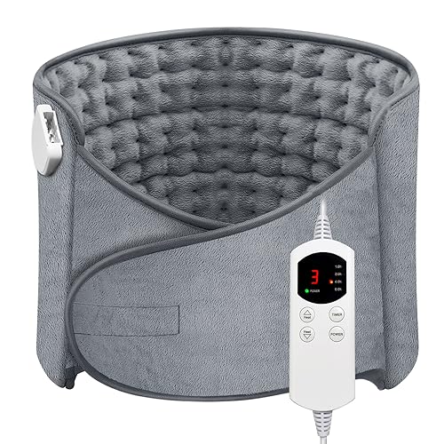 Heat Pad for Back Pain Relief Electric Heating Pads with 6 Temperatures Soft Detachable Heat Pad for Man Women (Gray)