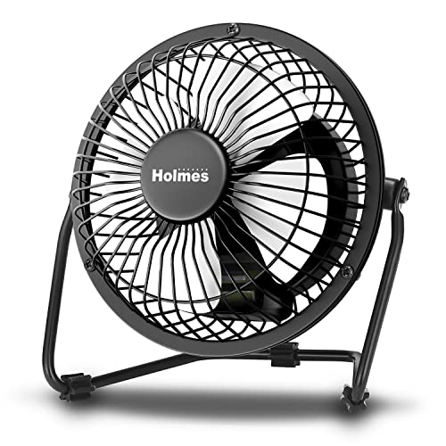 HOLMES 4" Mini High-Velocity Personal Desk Fan, 4 Blades, Adjustable 360° Head Tilt, Durable Metal Construction, Single Sp...