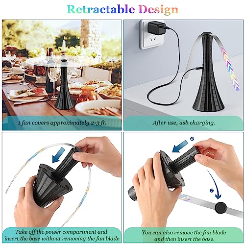 Fly Fans for Tables Rechargeable, Flies Fan to Keep Flies Away by Soft Blades, Food Fans for Camping, Picnic, Fishing, 4PC...