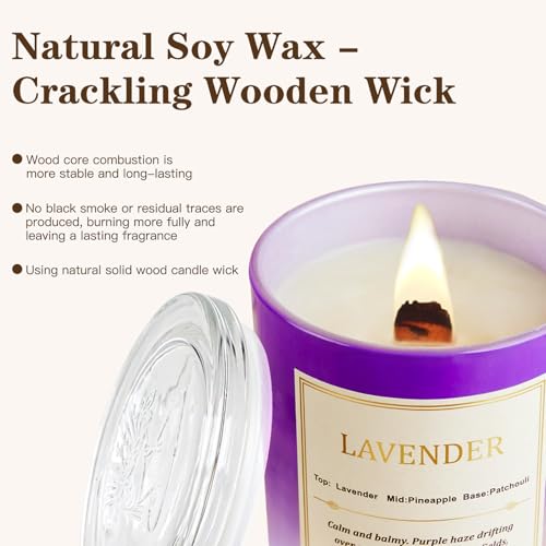 Lavender Candle Gift Set – 2 Pack Wood Wick Soy Wax Scented Candles with Gift Boxes, Long Lasting Relaxing Aromatherapy Ca...