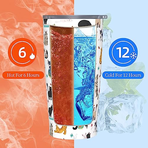 Yobvec Cat Tumbler with Lid and Straw, 20 Oz Stainless Steel Cups Insulated Water Bottle Coffee Mug Gifts for Cat Lover