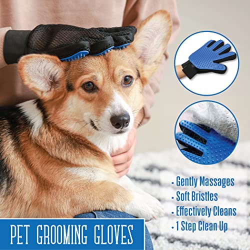 Pets First Dog Grooming Gloves Best Professional Deshedding, Brushing, Cleaning Mitt Tool for Small, Medium or Large Dogs...
