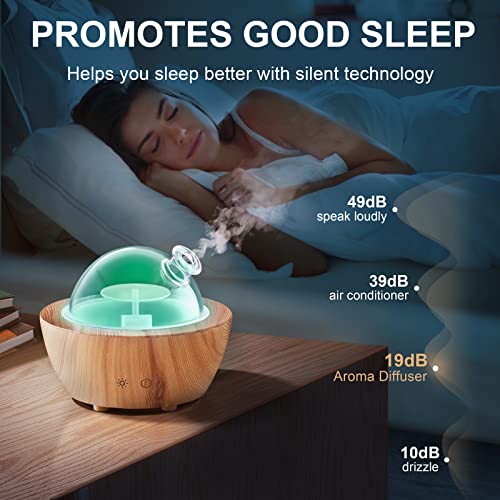 Glass Essential Oil Diffuser Wood Grain Base, 280ml Aromatherapy Diffusers Cool Mist Humidifier, LED Light in 7 Colors wit...