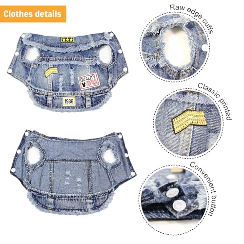 SILD Pet Clothes Dog Jeans Jacket Cool Blue Denim Coat Small Medium Puppy Blue Vintage Washed Clothes Dogs Lapel Vests Cla...