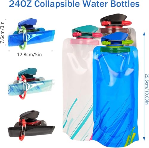 LuLuya 4 Pack Collapsible Water Bottles for Travel – 24oz Foldable Water Bottle with Leakproof Lid, Food-Grade Silicone Po...