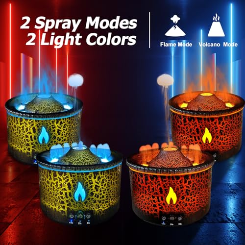 Cechlicht Volcano Diffuser, Essential Oil Diffuser 300ml Volcano Humidifier with Flame & Volcano Mist Mode, 2 Colors, Time...