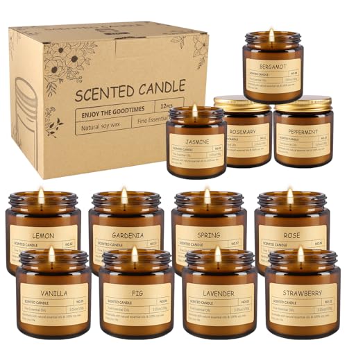 12 Pcs Scented Candles with Added Natural Essential Oils, 3.05oz, Suitable for Various Festivals, Parties, Yoga, and Home ...