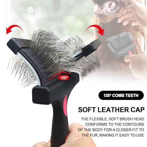 Histotree Double-Sided Slicker Brush for Dogs Dual Flexible Slicker Brush Long&Short Pin Dog Brush Professional Pet Groomi...