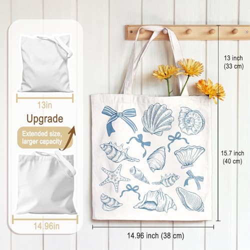 LIANGW Summer Beach Canvas Tote Bag Aesthetic for Women, Reusable Coastal Sea Turtle Grocery Bags Shopping Bags