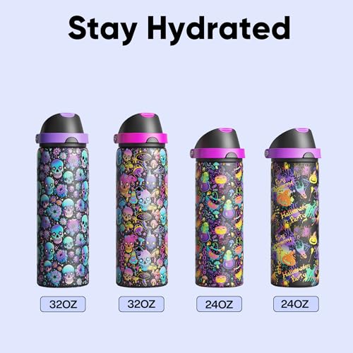 Insulated Water Bottle with Straw - Encool Stainless Steel Water Bottle with Push Button Lid, Leak-Proof & BPA-Free, Keeps...