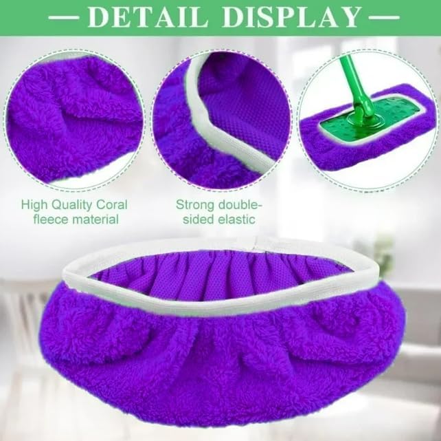 Microfiber Mop Pads - 4 Pack Reusable Washable Refills for Wet & Dry Floor Cleaning - Fits Most Standard Mops - Purple Hou...