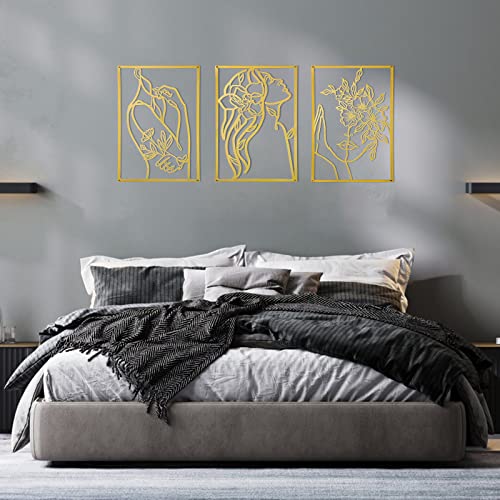 AGIOTA 3 Pcs Gold Wall Decor Above Bed Minimalist for Living Room Metal Line Art - Female Body, Gold Room Decor for Bedroo...