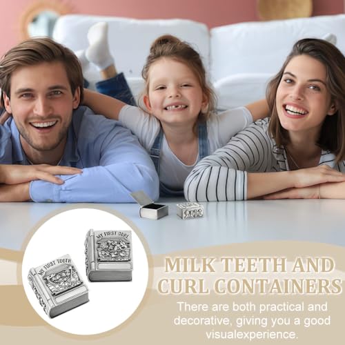 FINGERINSPIRE 2Pcs My First Curl and My First Tooth Keepsake Box Antique Silver Tooth Collection Organizer Holder My First...
