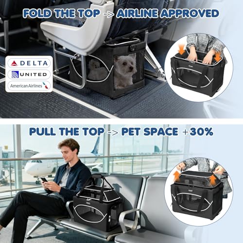 Lekereise Top-Expandable Pet Carrier 18x11x11Inch Delta American United Airline Approved Underseat to 15lbs Stable Car Tra...