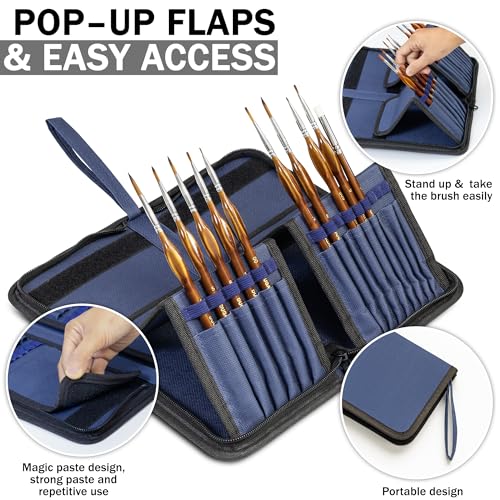 DUGATO Short Paint Brush Holder & Organizer 5.4x10.7 Inches, Blue Canvas Bag for Brushes up to 9.3" Length, Case with 15 S...