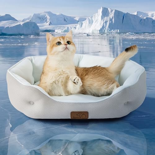 Bedsure Cooling Dog Beds for Small Dogs - Round Cat Beds for Indoor Cats, Washable Pet Bed for Puppy and Kitten with Slip-...