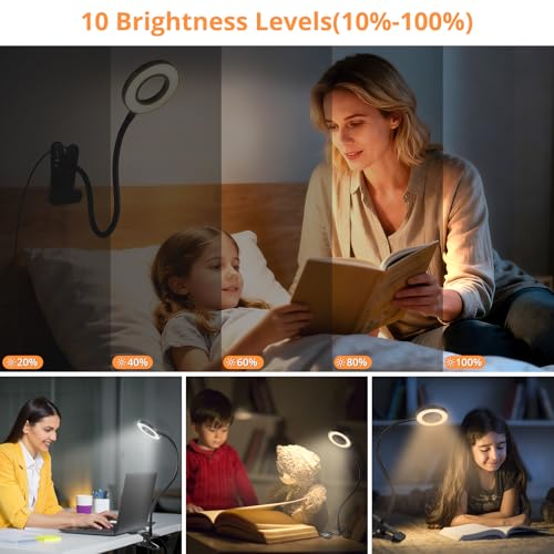 Woputne Desk Lamp Clip Light, 10 Dimmable Brightness 3 Light Modes Reading Light, Clamp Bedside Lamp for Painting, Craft, ...