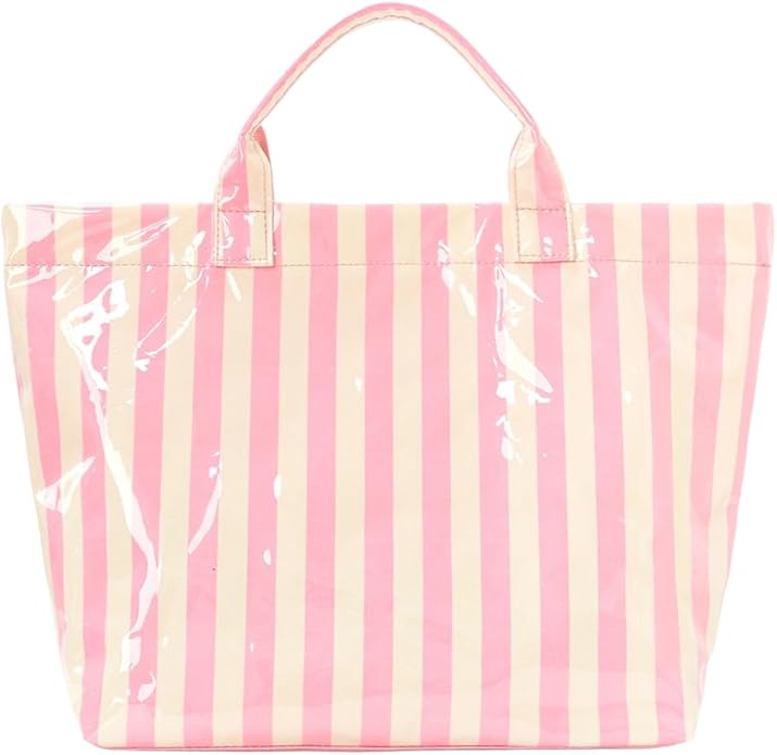 Hibilog Women’s Waterproof PVC Tote Bag for Women, Large Stripe Plastic Top Handle Oversize Hobo Bag for Travel Work Shopper