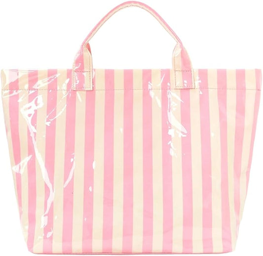 Hibilog Women’s Waterproof PVC Tote Bag for Women, Large Stripe Plastic Top Handle Oversize Hobo Bag for Travel Work Shopper
