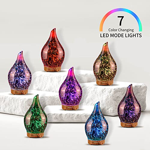 Porseme 150ml Essential Oil Diffuser Hand-Blown Glass Aroma Diffusor, Aromatherapy Unltrasonic Cool Mist deffuser, 7 Color...