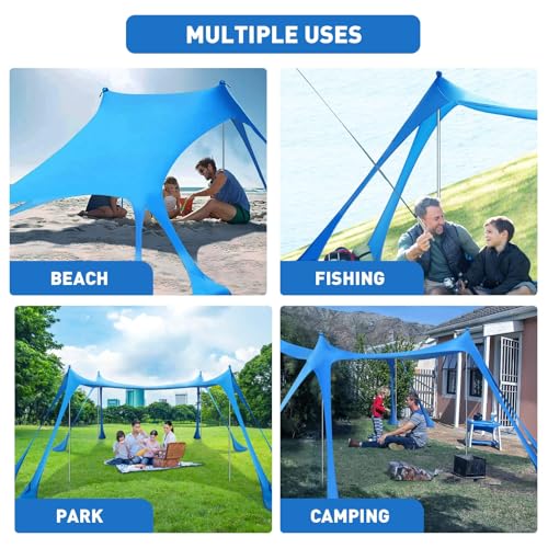 Wabolay Beach Tent Sun Shelter 10x10ft Beach Canopy Easy Pop Up Sun Shade Portable UPF50+ with 8 Sandbags-2 Sand Shovel-4 ...