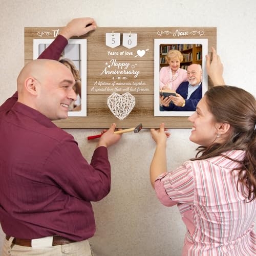 Calibron Then & Now Anniversary Wedding Gifts for Couples, Anniversary Birthday Gifts for Hers/Him, 1-99 Years Double Pict...