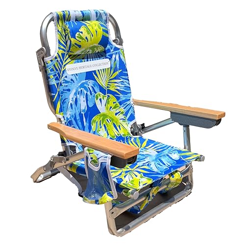 Evolve Heritage Collection Premium Kids Beach Chair w/Wood Arms & Backpack Carry - Ultra-Lightweight, Foldable, Reclining,...