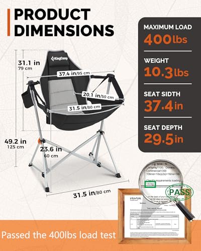 KingCamp Hammock Camping Chair, Swinging Portable Camp Chairs for Adults, 400lbs Heavy Duty Oversized Folding Rocking Chai...