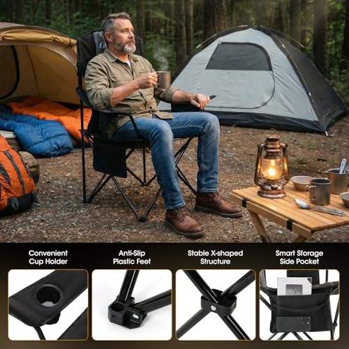 MOON LENCE Heavy Duty Camping Chair, 450LBS Capacity Folding Chair with Cup Holder & Cooler Bag, Portable Outdoor Chair fo...