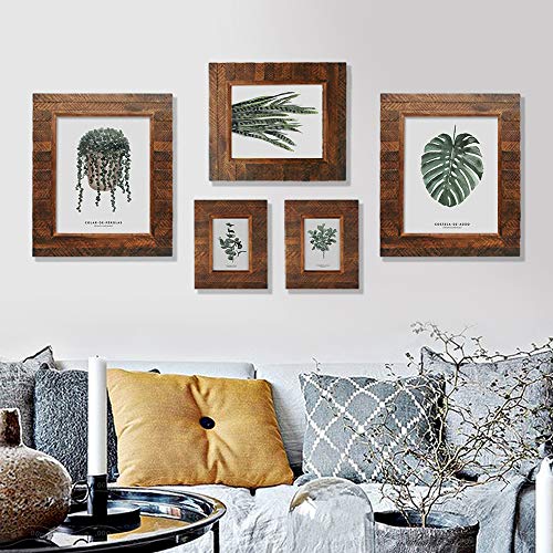 Eosglac Wooden Picture Frame 8x10 inch, Wood Plank Design with Rustic Brown Finish, Wall Mounting or Tabletop Display, Han...