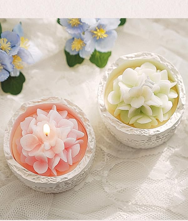 Green Hydrangea Flower Scented Candle - Decorative Lace Cup Candle, Rustic Floral Candle Gift, Home Fragrance Decor, Sprin...