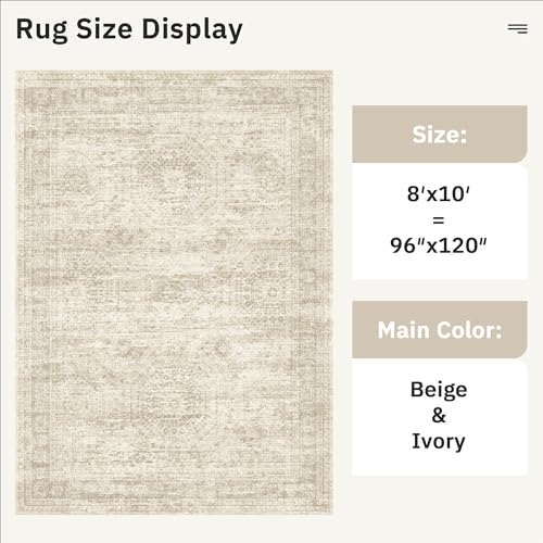 Soalmost Washable Area Rug 8x10, Large Soft Rugs for Living Room Vintage Beige Carpet 8x10 Area Rugs for Bedroom Dining Ro...