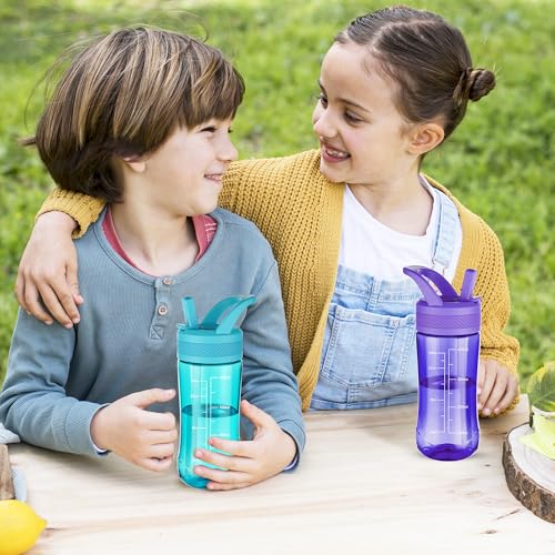 Kids Water Bottle, Dustproof Leakproof Cover, BPA Free Tritan Water Bottle Kids With Volume Markings Drinking 14oz Clear W...