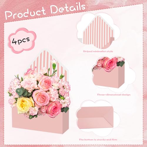 4 Pcs Mother's Day Florist Bouquet Envelope Boxes Mixed Style Flower Bouquet Packaging Gift Paper Boxes Gift Wrapping Enve...