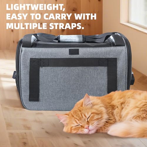 AIWIKIDE Lightweight Waterproof Cat Carrier - Foldable Design w/Full Cover for Security, Includes Collapsible Bowl, Grey