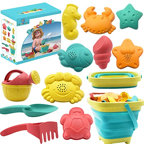 Beach Toys for Kids - Sand Toys Set Includes Collapsible Sand Bucket Shovel and Sand Rake Toy for Beach 12 PCS, Sandbox To...