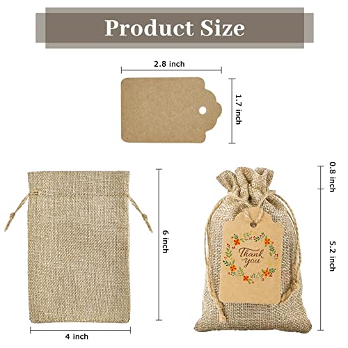 Jutieuo 25pcs Small Burlap Bags with Drawstring - 4x6 Inch Reusable Premium Linen Sacks Bags with Tag and String, Mini Gif...