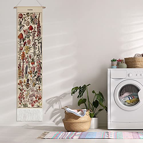 Tegeme Vintage Tapestry 52 x 13 Inch, Long Vertical Wall Hanging Reference Illustrative Botanical Tassel Tapestry for Bedr...