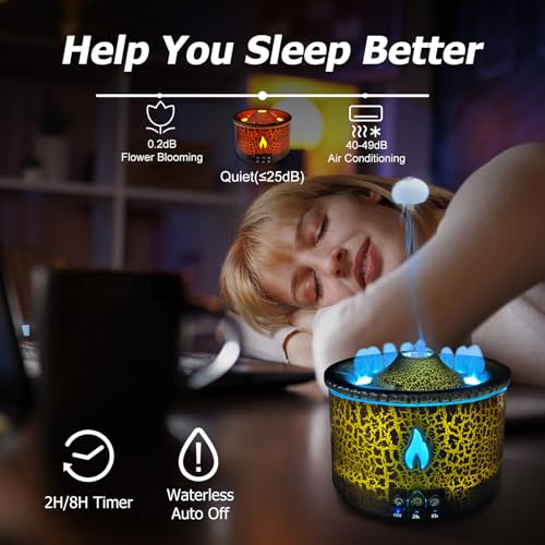 Cechlicht Volcano Diffuser, Essential Oil Diffuser 300ml Volcano Humidifier with Flame & Volcano Mist Mode, 2 Colors, Time...