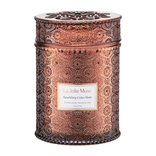 LA JOLIE MUSE Sparkling Cider Mule Candle | Apple Cider, Orange & Amber | 19 oz Wooden Wick | 90-Hour Clean Burn | Vibrant...
