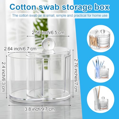 Gsbnjuy Cotton Swab Holder Dispenser Dual-Compartment Cotton Organizer Clear Vanity Canister with Removable Dustproof Lid ...