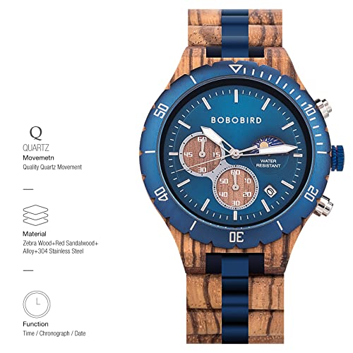 2win Mens Personalized Engraved Wooden Watches Fashion Multifunction Custom Watch Birthday Anniversary Wood Watches for Hu...