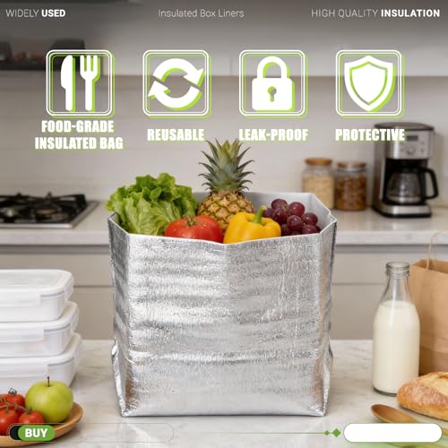 Bevisun Reusable Insulated Thermal Bags 13" X 8.5" X 12" Foil Insulated Bag Liner Pack of 4 Thermal Box Liners for Lunch B...
