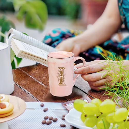 Letter I Personalized Initial Mugs with Flower, Letter I Personalized Novelty Coffee Mug, Novelty Letter Coffee Mugs for W...
