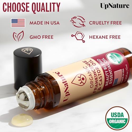 UpNature Beauty Castor Oil Roll On Eye Roller - 100% Organic Frankincense and Castor Oil for Face, Dark Circles, Fine Line...