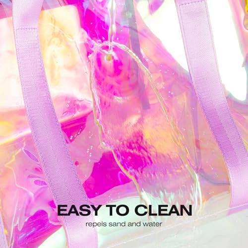 KUAK Iridescent Clear Beach Tote Bag for Women Girls Large Waterproof with Inner Zipper Pocket for Swim Pool Travel Vacation