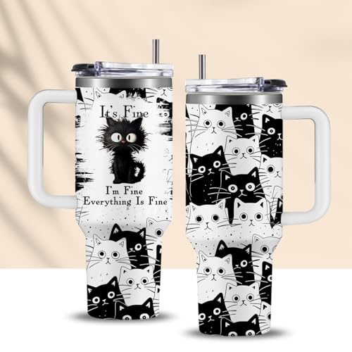 CGMIBAS Cat Lover Gifts, Gift for Cats Lovers Women Men Girls Funny 40oz Black Cats Themed Tumbler Cups with Handle - Ever...