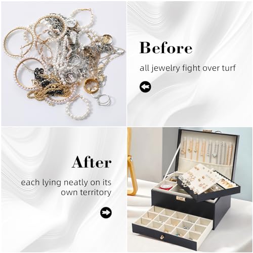 Song Xi Jewelry Box for Women Girl Wife - Large PU Leather Jewelry Organizer Storage Case with Two Layers Display for Earr...